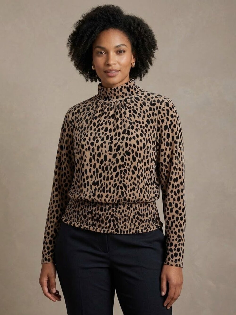 Chico’s Leopard Animal Print Long Sleeve Blouse Top inside lined stretch 3 / XL